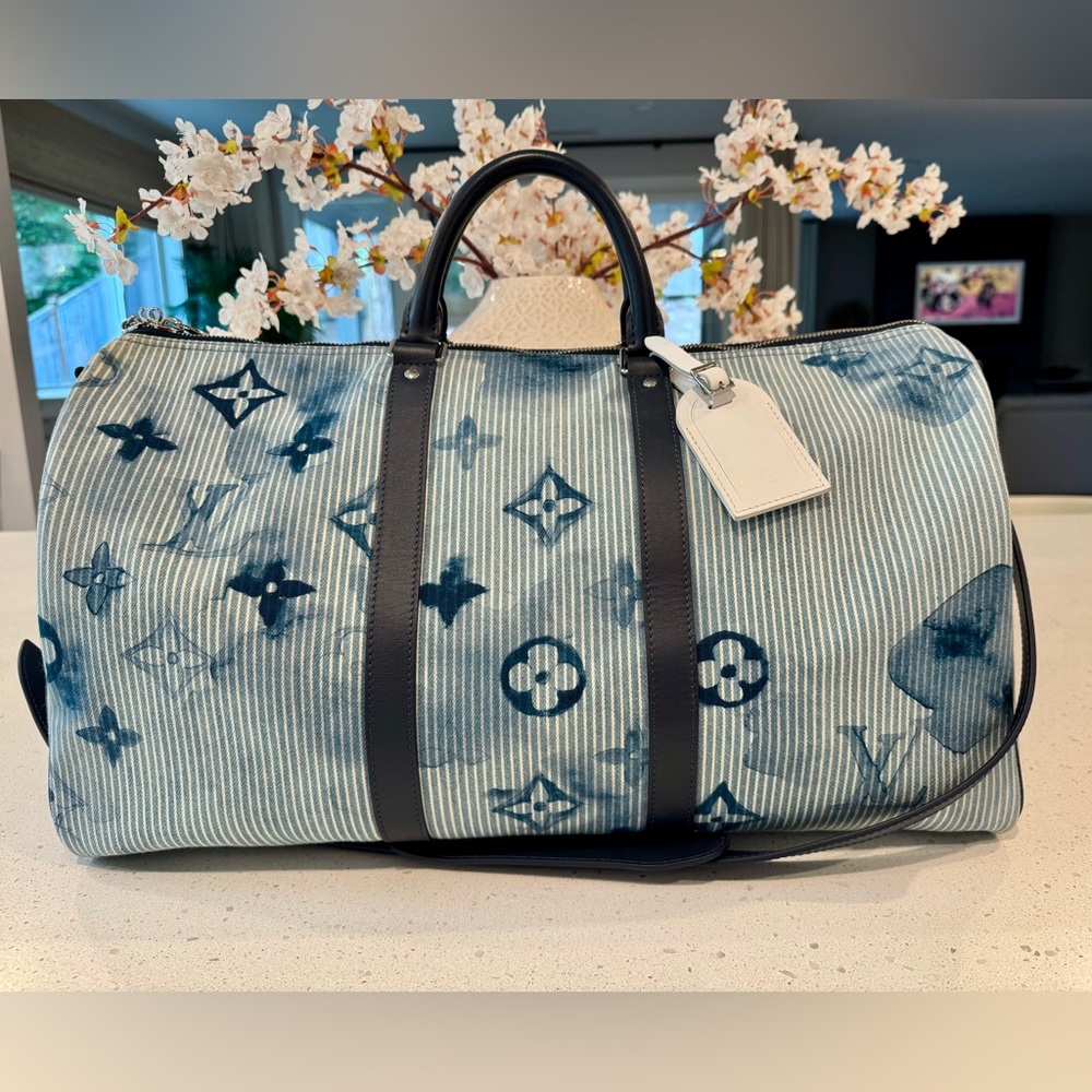 Louis Vuitton Virgil Abloh Blue Watercolor Monogram Denim Keepall Bandoulière 50 - Picture 1 of 13